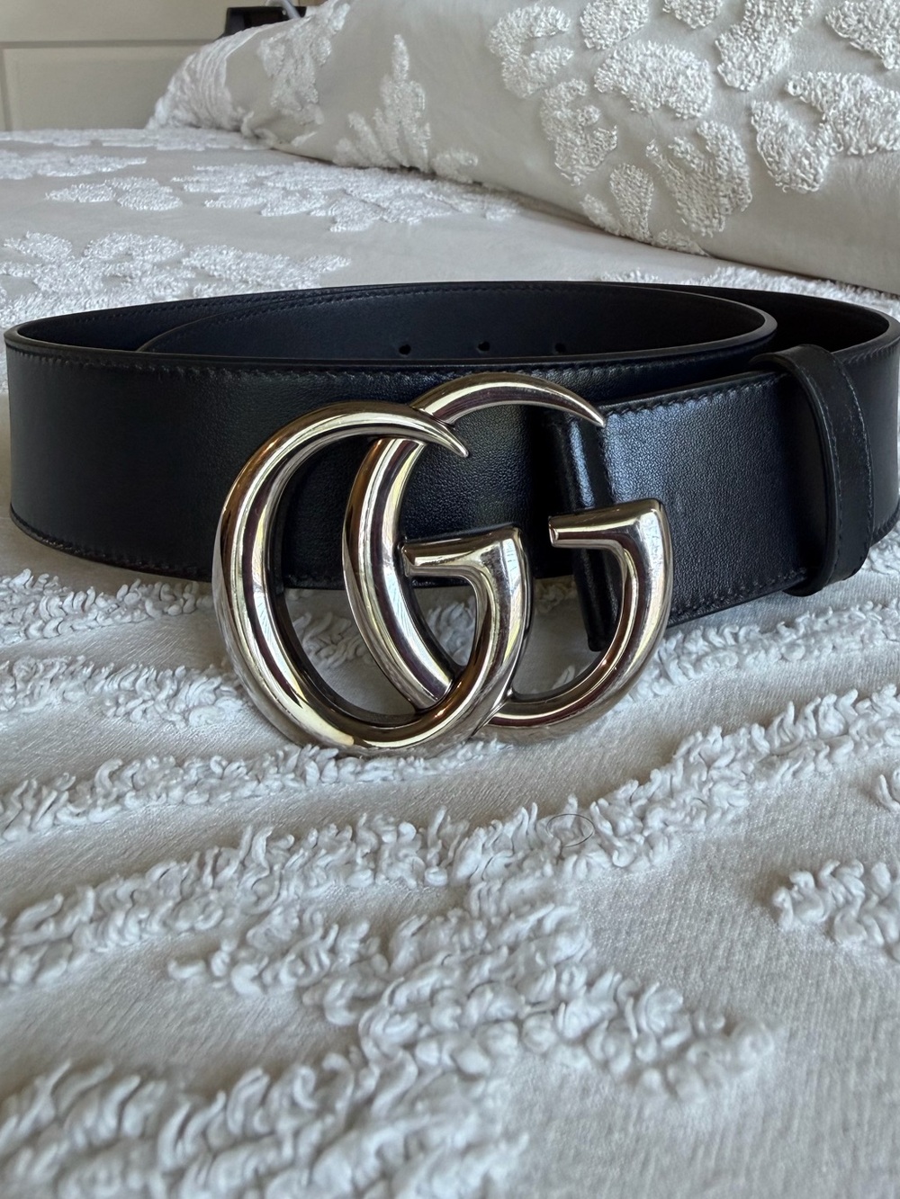 Gucci Black Leather Logo Embossed Belt